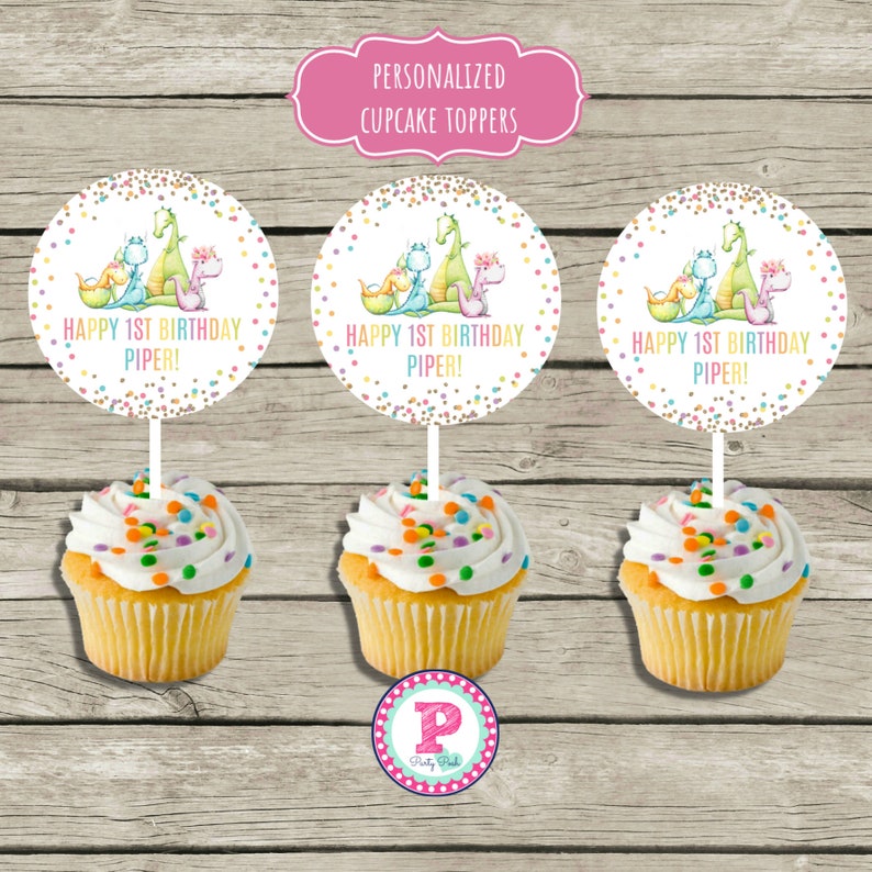 Dragons Circle Cupcake Toppers Happy Birthday Treats Bag Tags Etsy