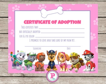 Paw Patrol Certificate - Etsy Australia