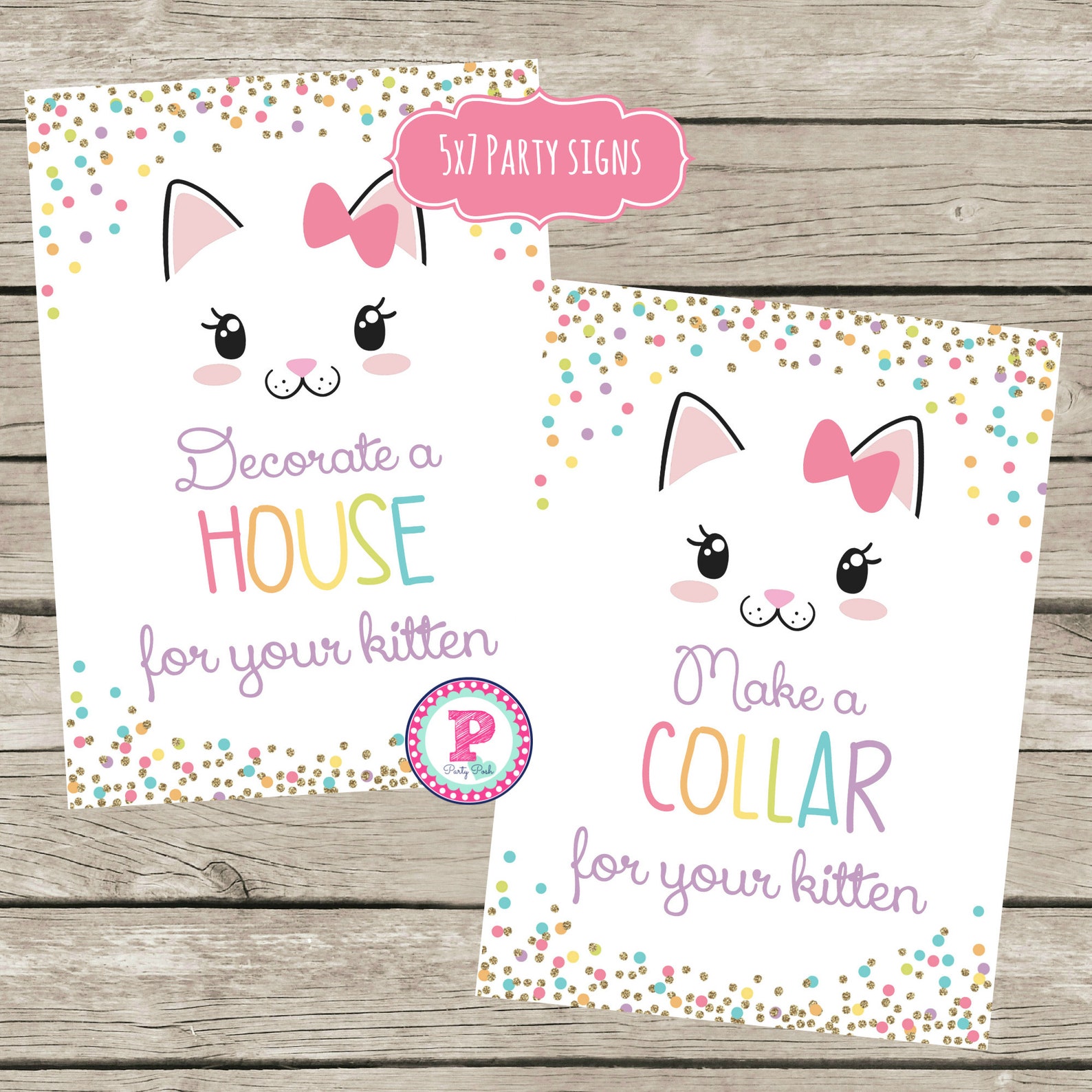 Kitten Confetti Birthday Party Package Adopt a Kitten Cat Face Etsy