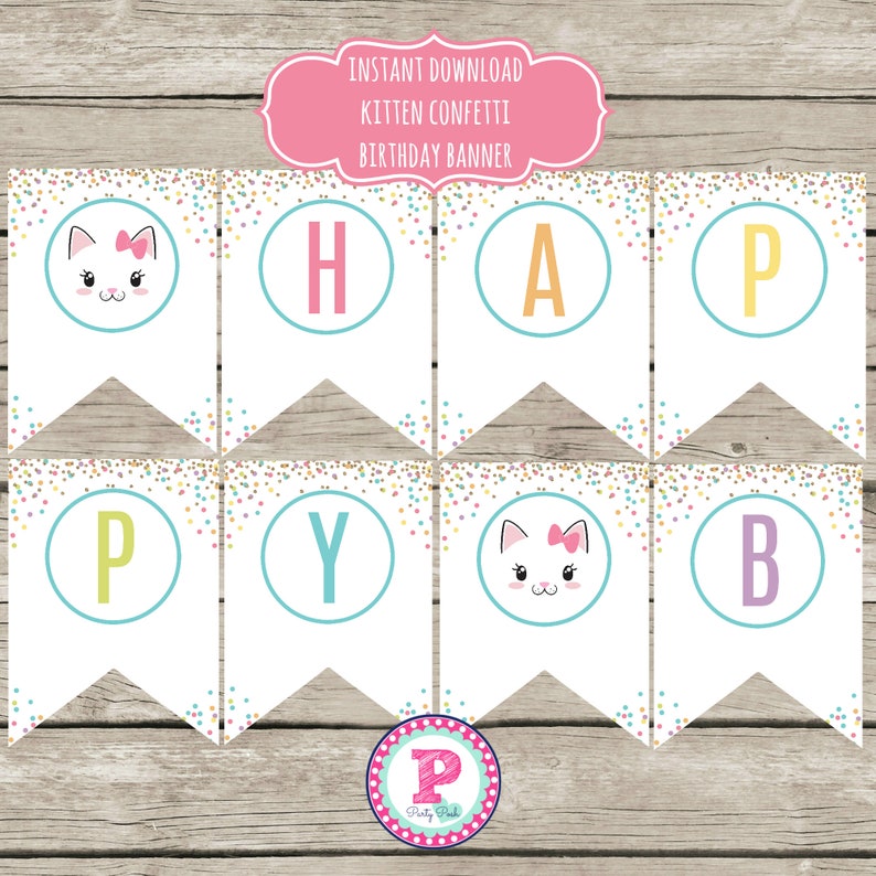 Kitten Confetti Birthday Party Package Adopt a Kitten Cat Face Etsy