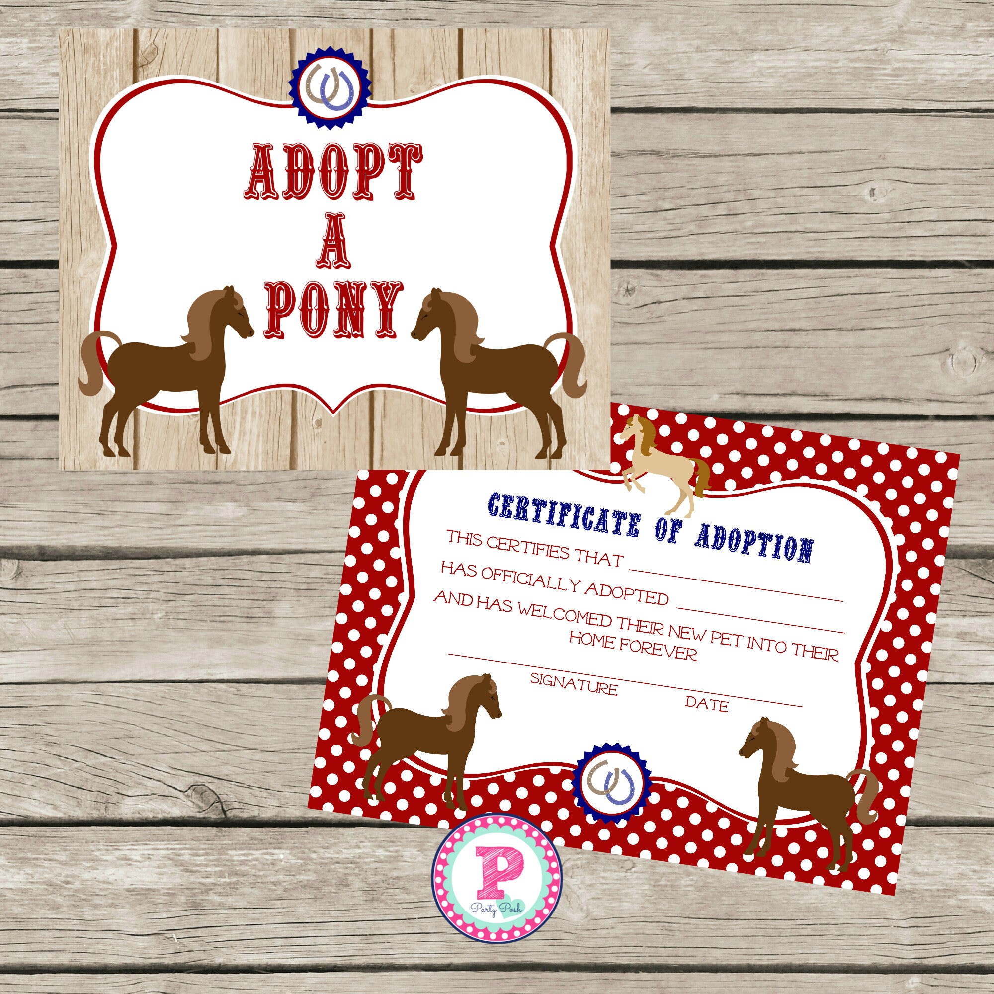 INSTANT Adopt a Pony Adoption Certificate Horse Birthday Party | Etsy