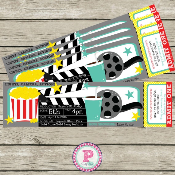 Lights Camera Action Movie Birthday Party Ticket Invitation Etsy Israel