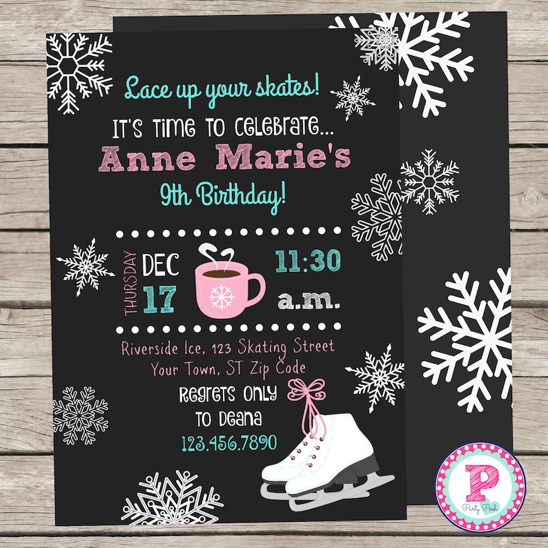 Ice Skating Birthday Party Package Chalkboard Lace Up Your Etsy