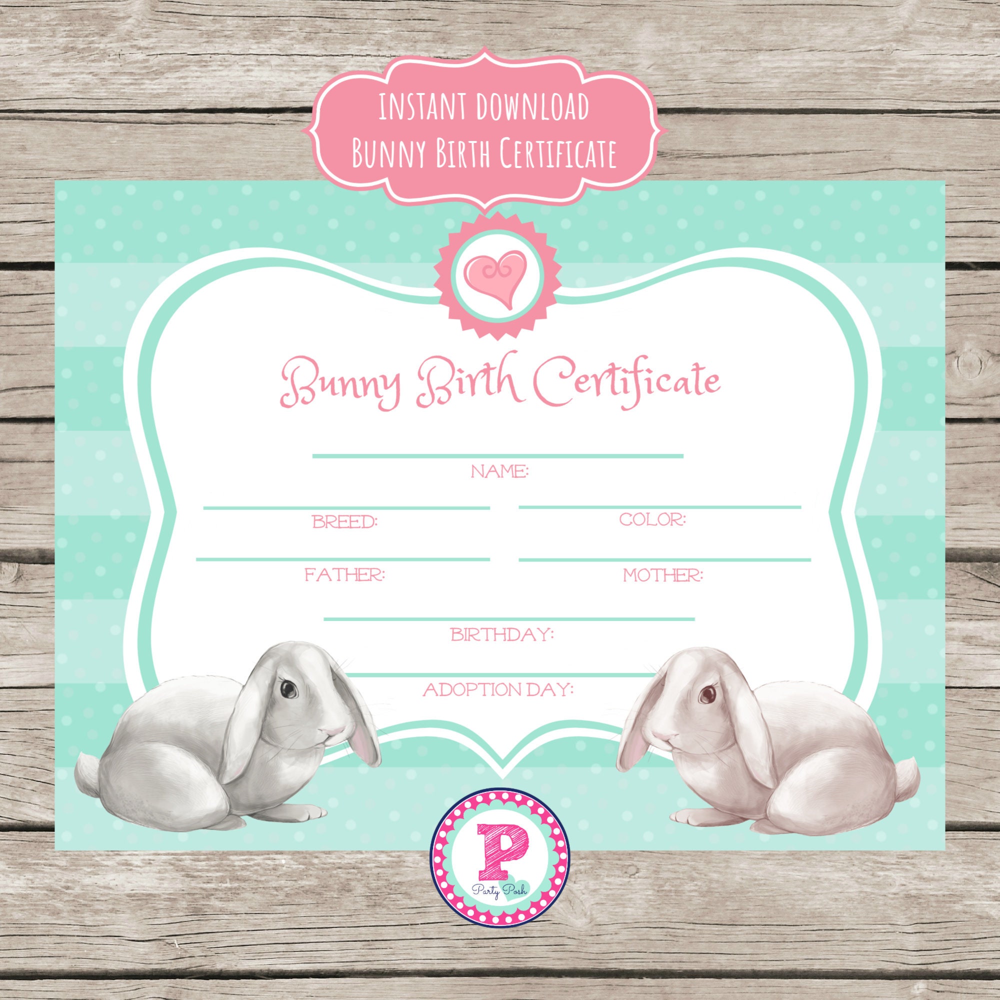 Instant Bunny Birth Certificate Adopt A Bunny Pet Adoption Etsy 日本