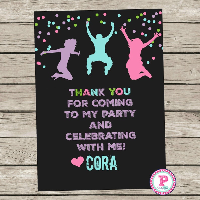 Trampoline Park Birthday Party Thank You Card 5x7 Digital File Chalkboard Matches invitation Confetti Personalized Jump Bounce