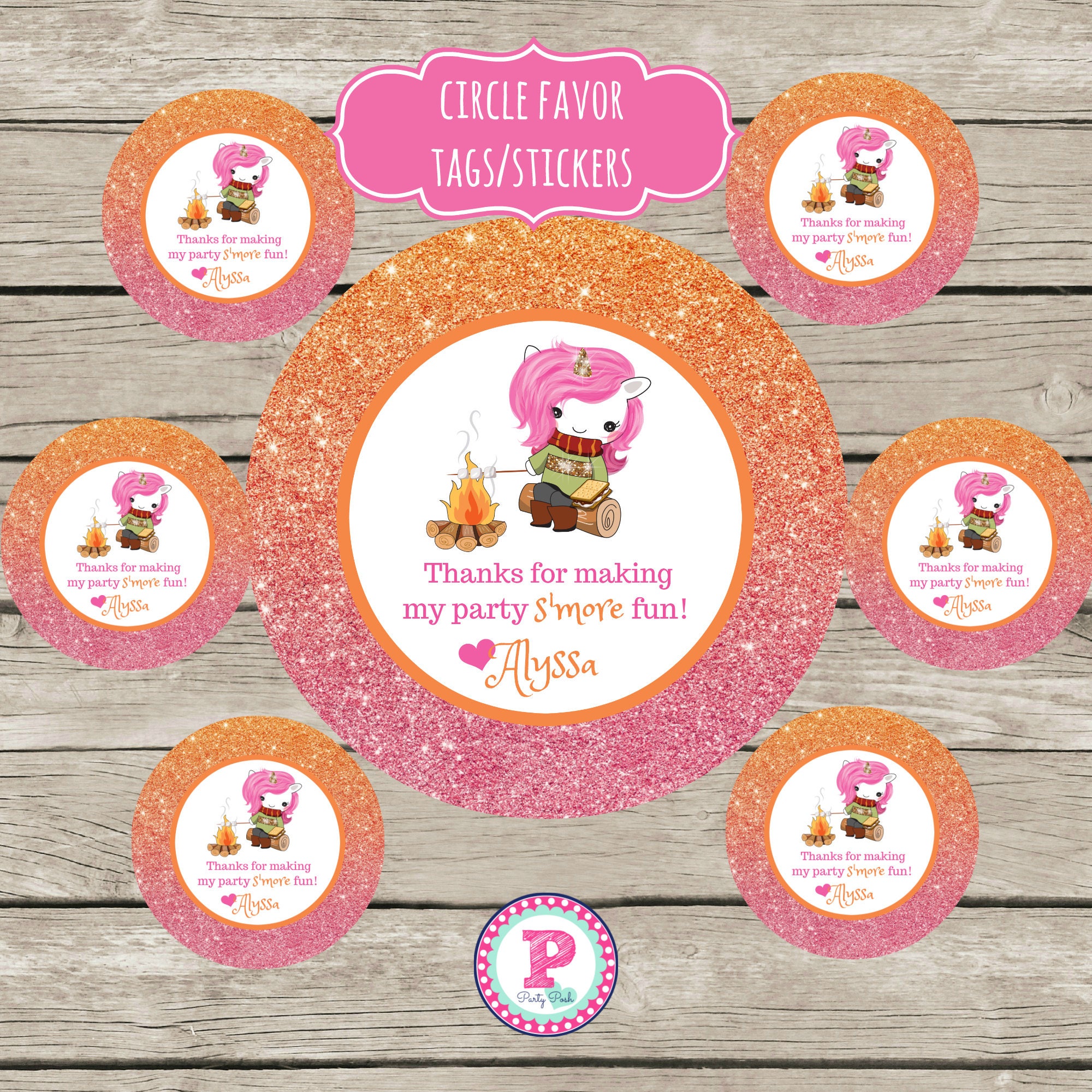 unicorn circle stickers party labels favor tags treat bag etsy