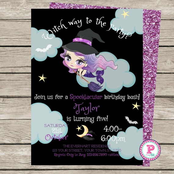 Witch Halloween Birthday Party Invitation Digital File Etsy