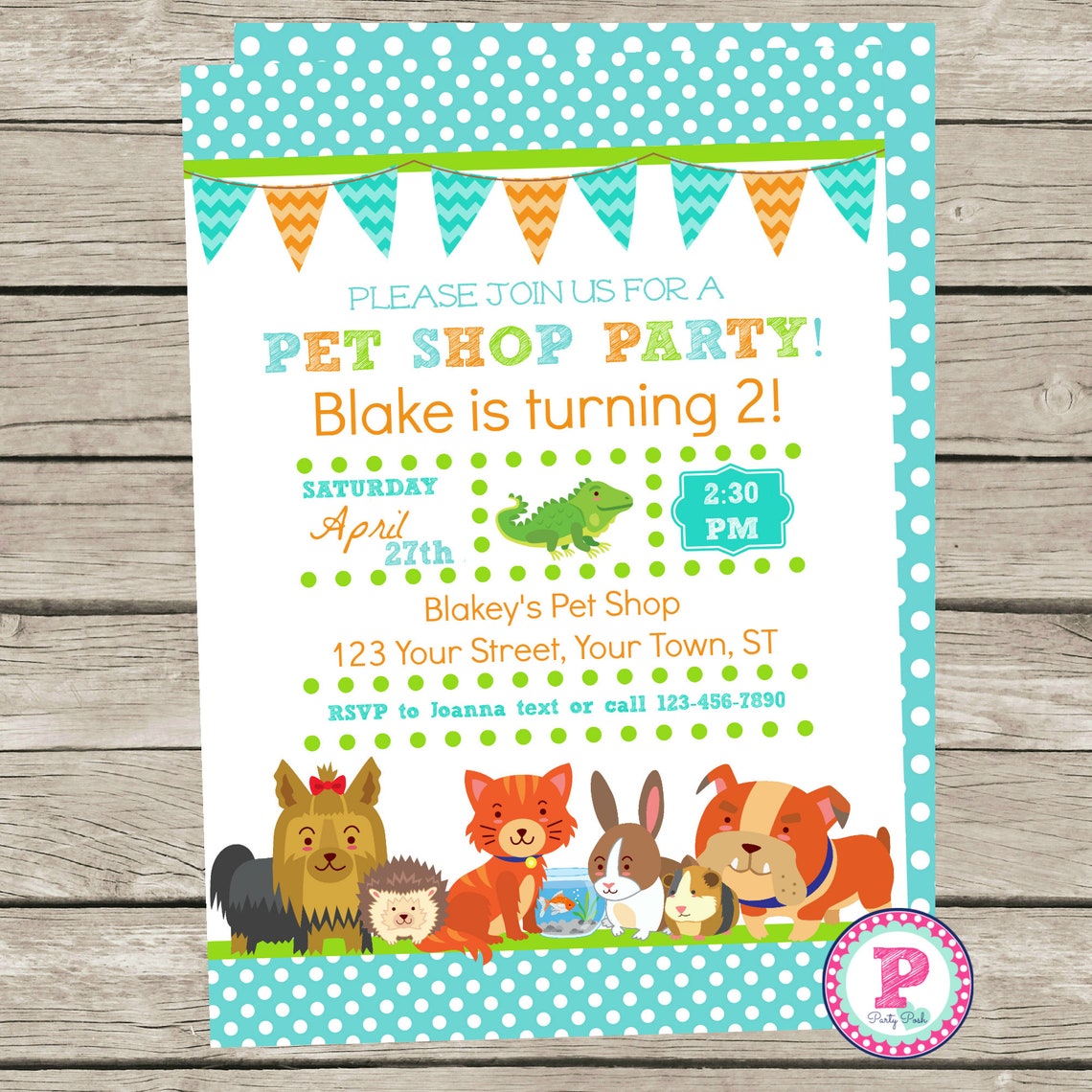 Pet Store Party Invitation Front Back Birthday Dog Cat Guinea Etsy