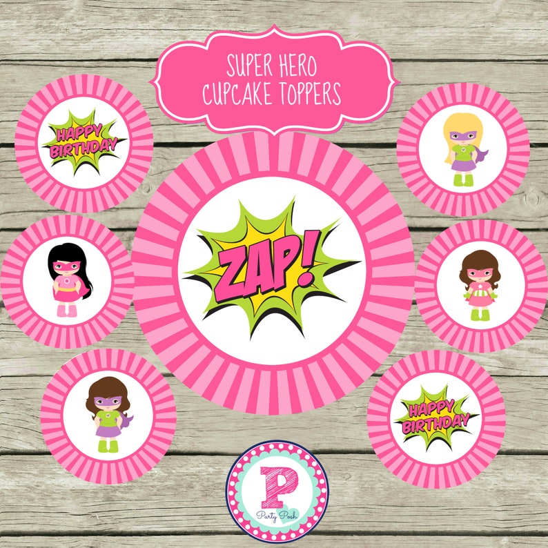 INSTANT Superhero Girl Cupcake Toppers Birthday Girl Happy Etsy