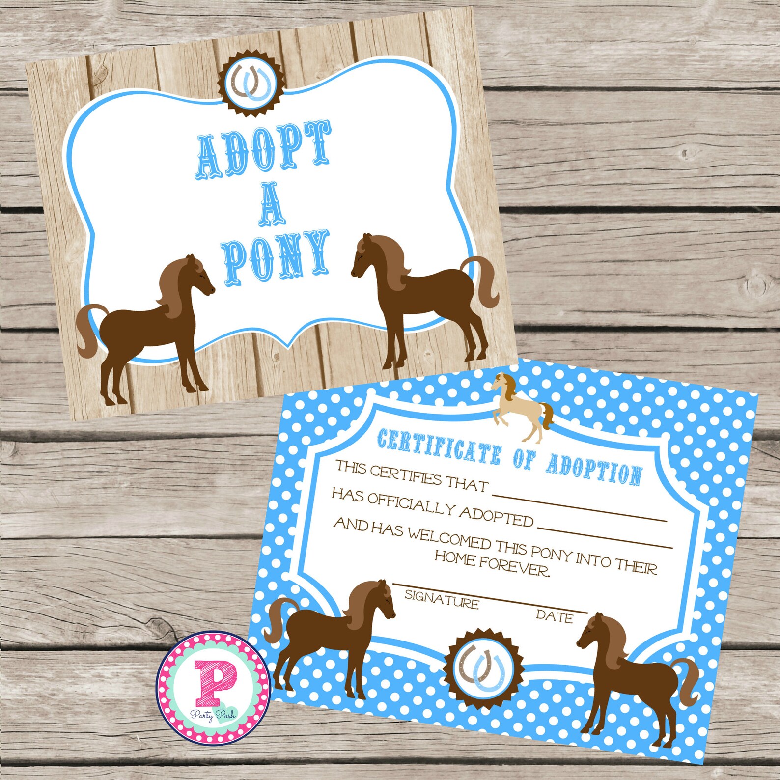 Adopt a Pony Pony Adoption Certificate Horse Birthday Party | Etsy