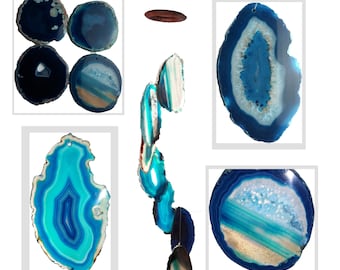 Agate Wind Chimes - Teal Agate Slabs with Bamboo style hanger - Large