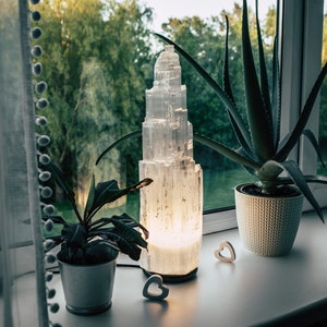 Selenite Tower Lamps - X-Large (14&quot; - 16&quot; Tall)