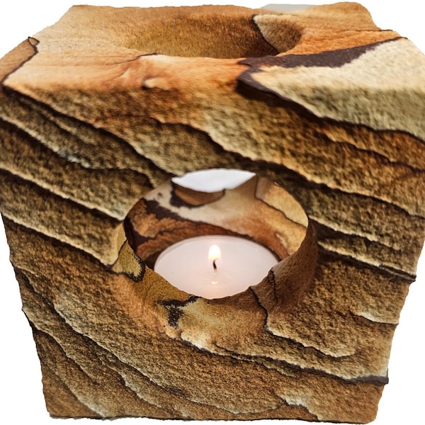 Cubic / Box Arizona Sandstone Natural Rock Tea Light Candle Holder