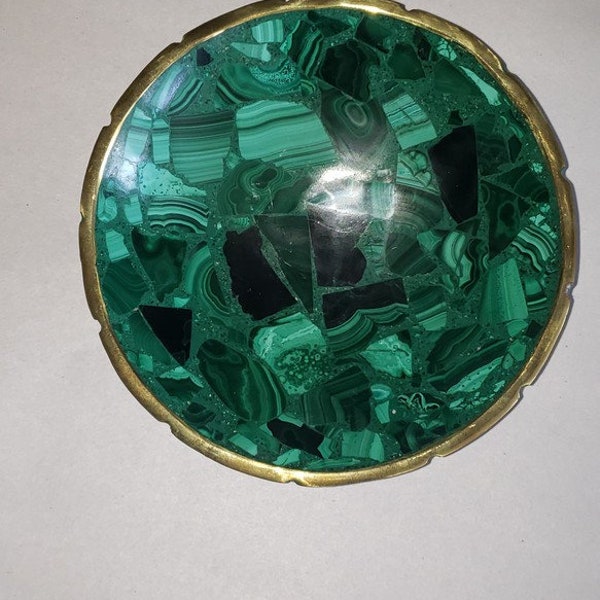 Gold Rimmed Malachite congomerate bowl - 5 inches