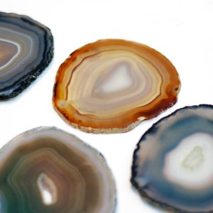 Set of 4 Natural Agate Slab drink coaster sized slices for use as drink coasters, wedding name plates, crafts, and more!