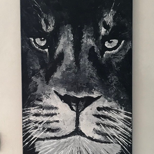 Lion dans l'obscurité, peinture acrylique sur toile