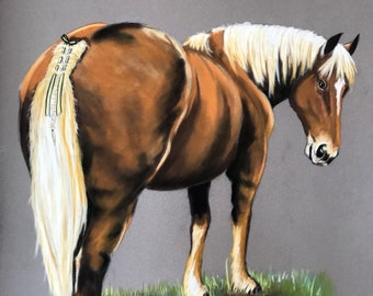 Le Cheval Comtois, Pastel drawing on Velvet paper