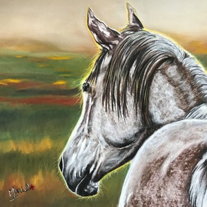Horse in the sunset, drawing on Matte Pastel paper