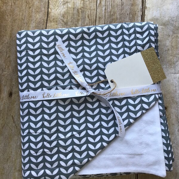 Grey blue flannel baby blanket