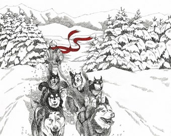 Wonderland Dogs, mushing, huskies, art, illustration, story, winter, christmas, original, Maine, alaska, sled dogs, nature, animals