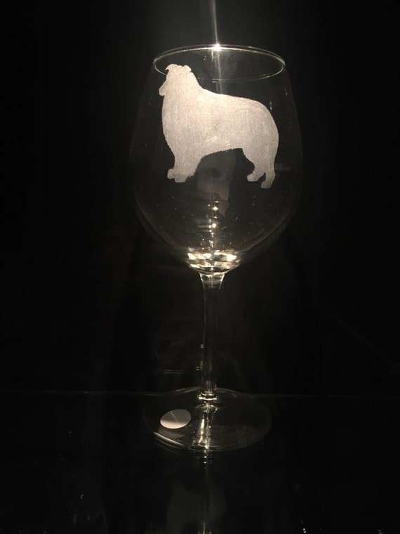 Hand Engraved Oversized Red Wine Australian Shepherd Glass Etsy