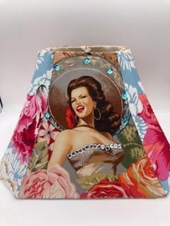 Gorgeos Retro Cowgirls and Peony Brocade, hand-sewn lampshade, sequin detail.