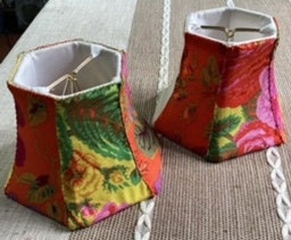 RARE- Kaffe Fassett Fabric, Wild Roses hexagon chandelier set of lampshades