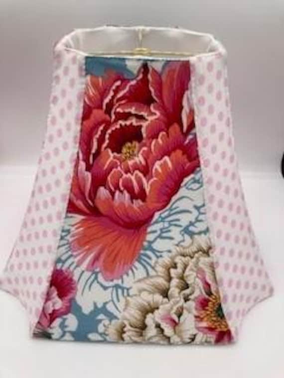 Pink Dots & Peonies, hand-sewn lampshade, by Kaffe's Niece