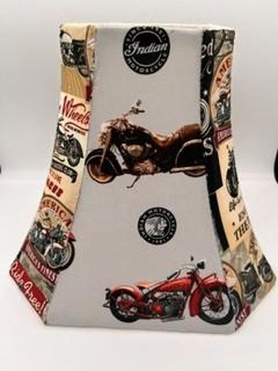 Indian Motorcycle, hand-sewn custom lampshade 6x11x13
