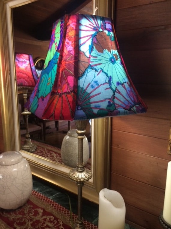 Jewel Tone Lotus by Kaffe Fassett's Niece, Lampshade hand-sewn, Kaffe fabric