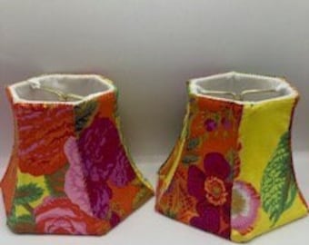 2 RARE- Wild Roses, Kaffe fabric, handsewn by his Niece, sconce set lampshades