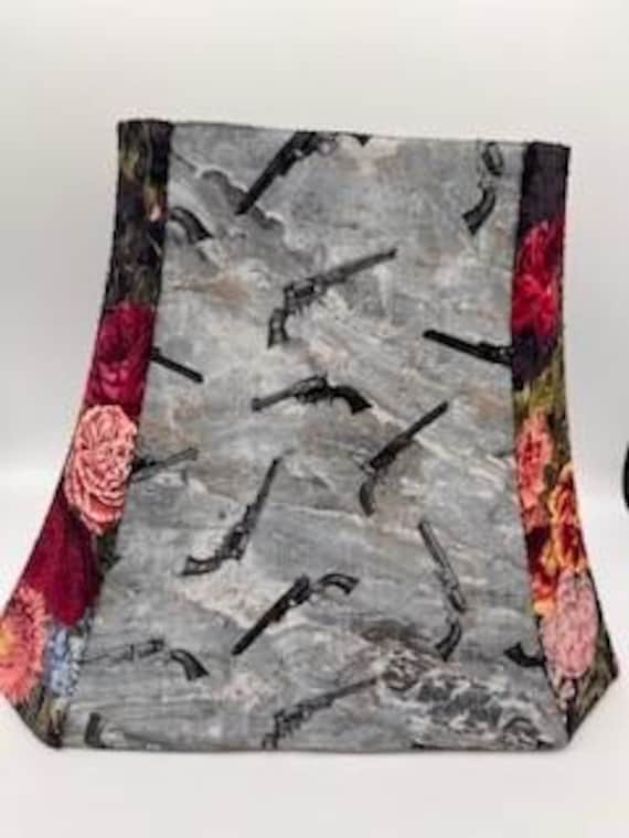 Pistols & Petals, hand-sewn custom lampshade 8x11x14