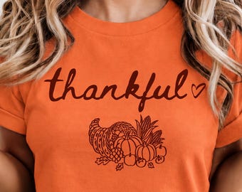 Thankful Thanksgiving Shirt, Cornucopia Fall Tee, Grateful Autumn T Shirt, Vintage Harvest Graphic, Family Thanksgiving Shirt