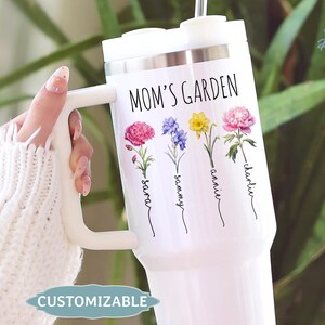 Personalized Mom&#39;s Garden Tumbler Custom Birth Flower Kids&#39; Name Travel Cup for Mom Mother&#39;s Day Christmas Gift Tumbler Birthday Mom Tumbler