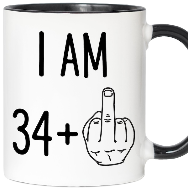 35th Birthday Gift - 35th Birthday Coffee Mug -  35 Years Old - 35 Anniversary Mug - 35 Bday Cup - Funny 35 Birthday Gift - 34 + Finger