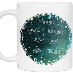 Andaz Press Astrological Zodiac Star Sign 11oz. Coffee Mug Gift, Aries Characteristics Qualities Watercolor, 1-Pack, Horoscope Aries Birthday Christmas Office Cup Gifts Ideas