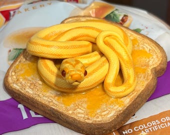 Realistic Handmade Butter Corn Snake - Polymer Clay Buttered Toast Sculpture