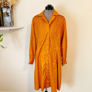 Vintage 60s 70s Orange Long Sleeve Shirt Dress Size Medium