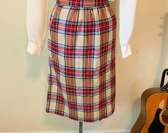 Vintage 60s Red Tan Pencil Skirt