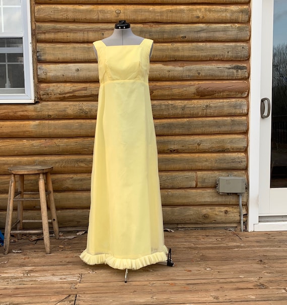 60s Yellow Sleeveless Evening Gown Maxi Dress