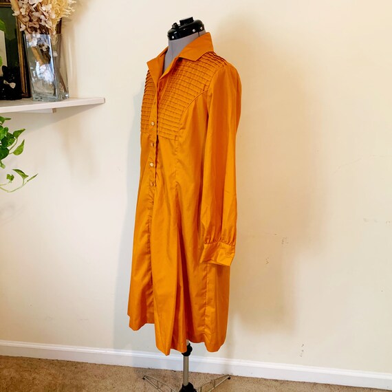 Vintage 60s 70s Orange Long Sleeve Shirt Dress Si… - image 3