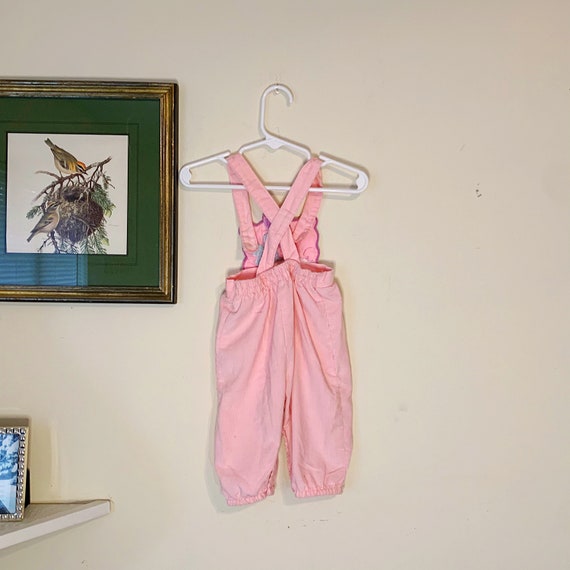 Vintage 80s Baby Girls Pink Corduroy Bear Overall… - image 2