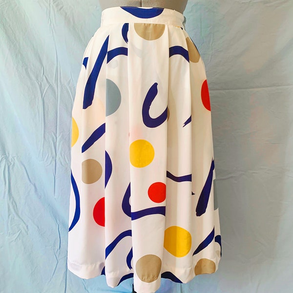 Vintage 80s White Abstract Shape Secretary Skirt Size Extra Small XS vintage size 6