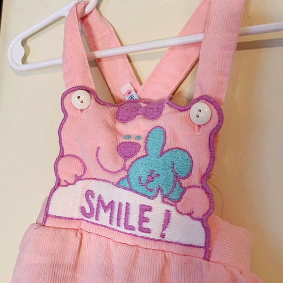 Vintage 80s Baby Girls Pink Corduroy Bear Overall… - image 3