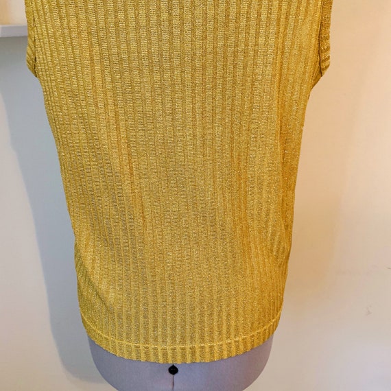 Vintage 90s Gold Metallic Ribbed Sleeveless Mock … - image 6