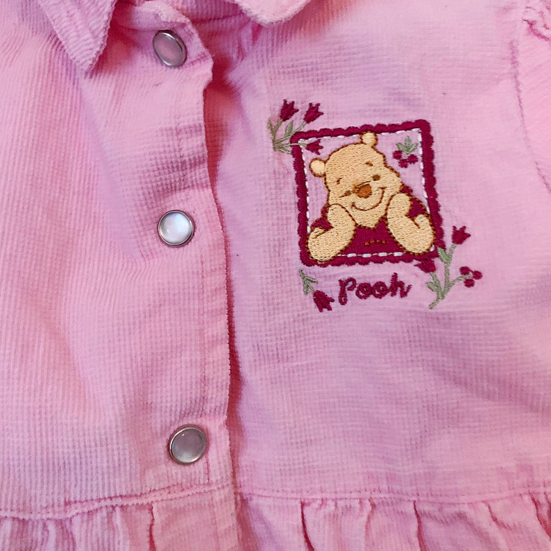 Vintage 90s Girls/' Pink Winnie the Pooh Disney Snap Front Short Sleeve Dress