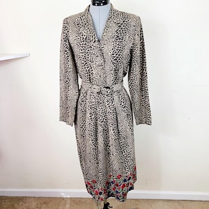 Vintage anos 90 Leslie Fay Animal Print Midi Camisa Vestido Tamanho 10