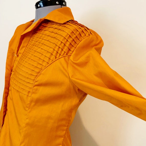 Vintage 60s 70s Orange Long Sleeve Shirt Dress Si… - image 5