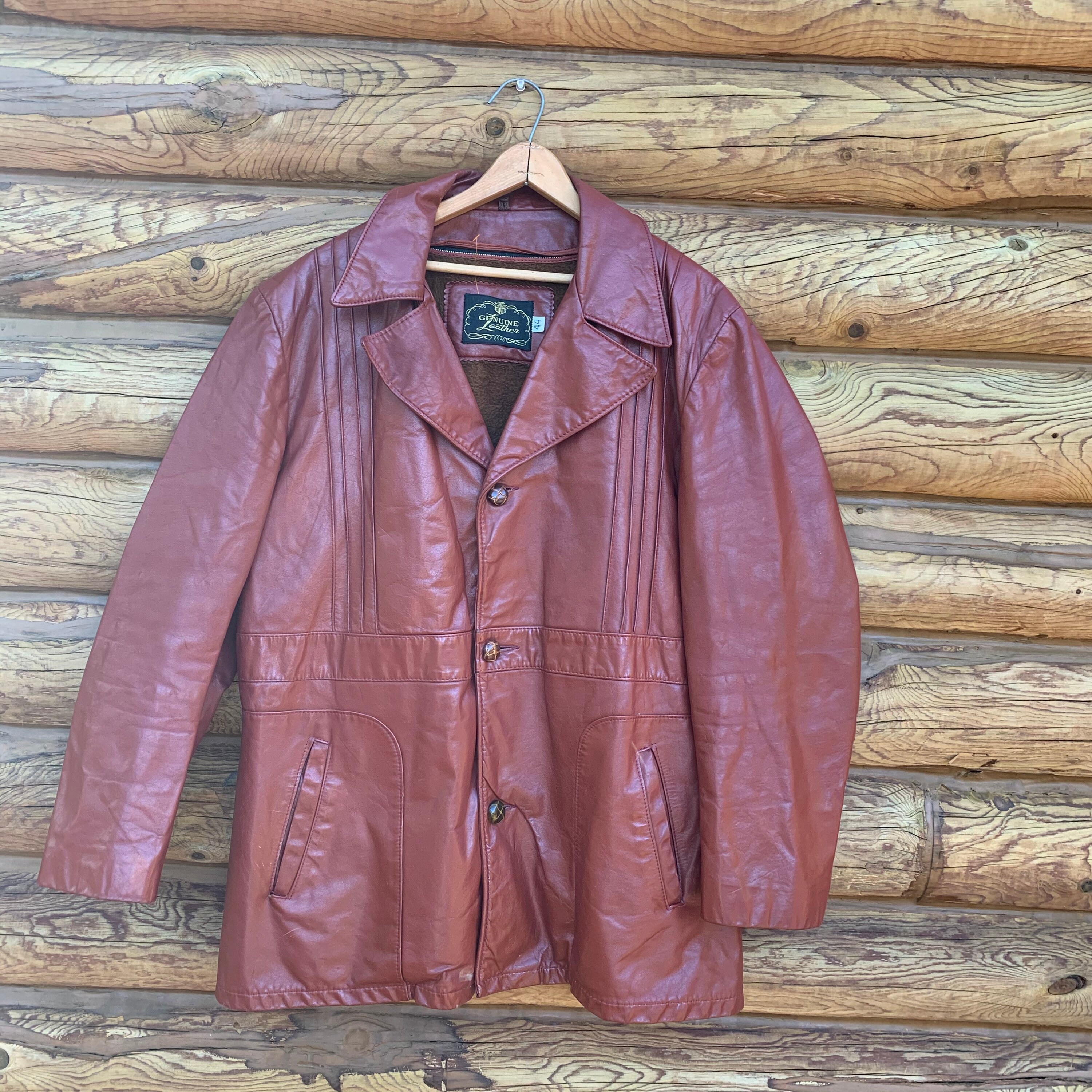 Vintage 70s Men's Leather Removable Liner Coat Size 44 - Etsy