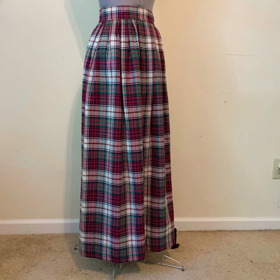 Vintage 70s Red Blue Plaid Maxi Skirt Size 8 - image 7